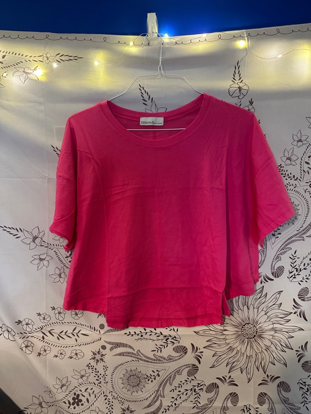 Zenana Outfitters Hot Pink Boxy Cropped Crewneck Tee